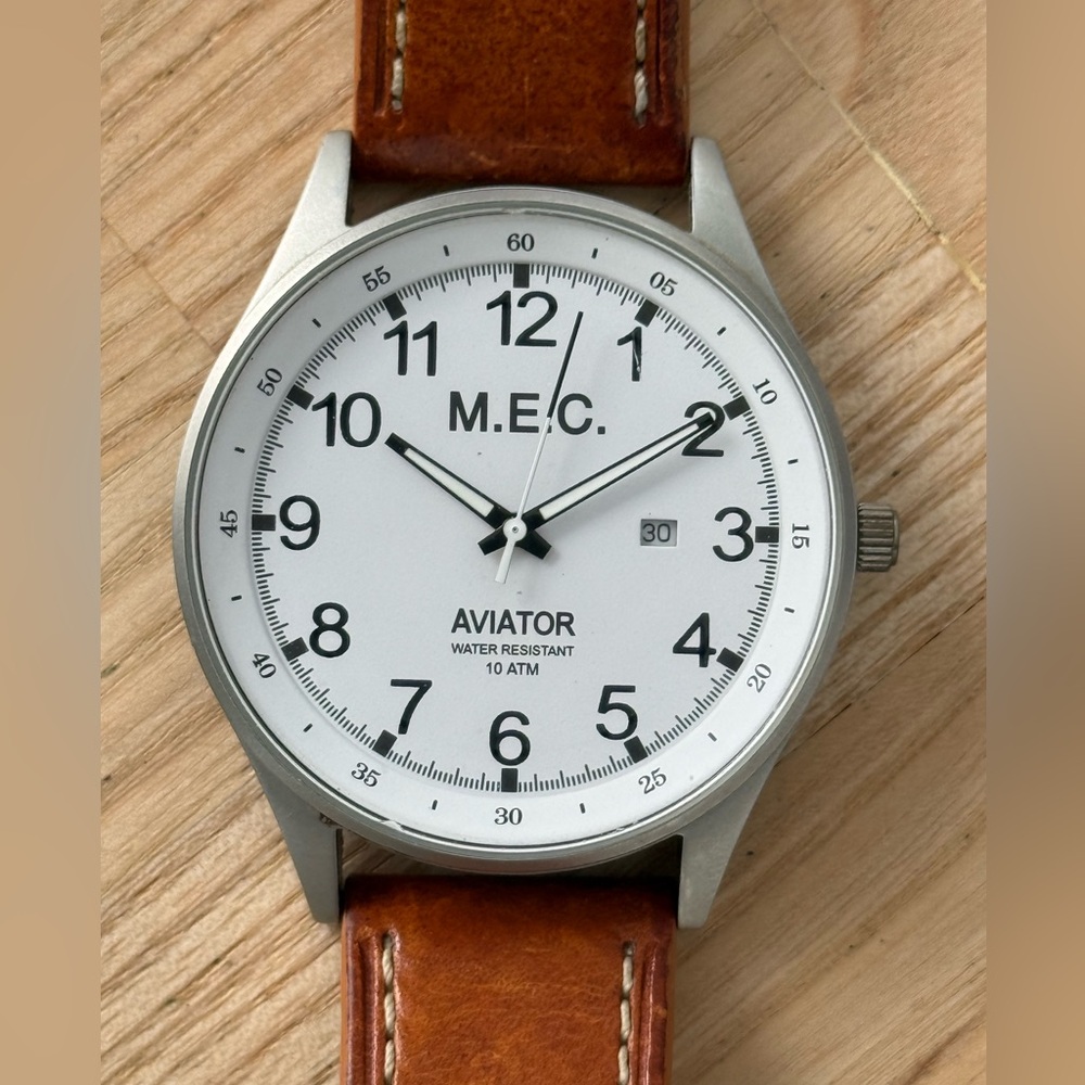 M.E.C. Military European Company Aviator Men’s Watch White Dial Leather Strap